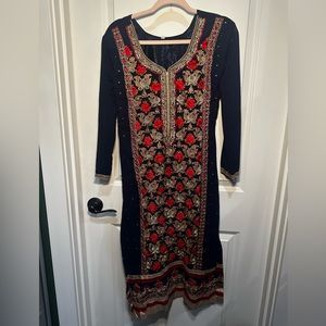 Navy blue(red rose thread work) kameez two piece Set